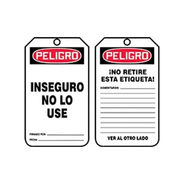 Accuform Spanish Safety Tags, DANGER UNSAFE DO NOT USE, 5.75in x 3.25in, PF-Cardstock, 25PK SHMDT191CTP - main